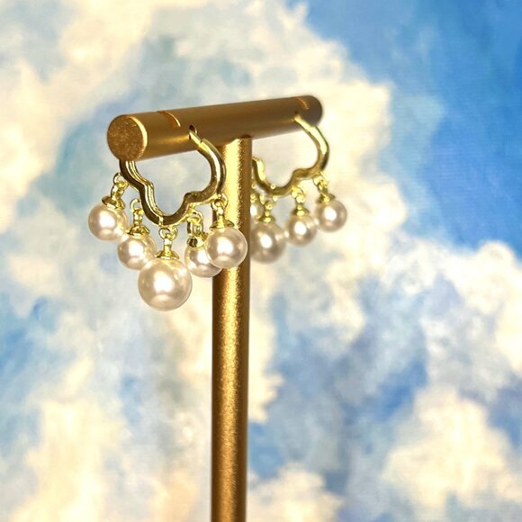 Gold Cloud-Shaped Hoops with Faux Pearls - 14k Gold Fill - Picture 1 of 3